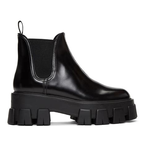 prada black tread boot shoes|Prada black platform boots.